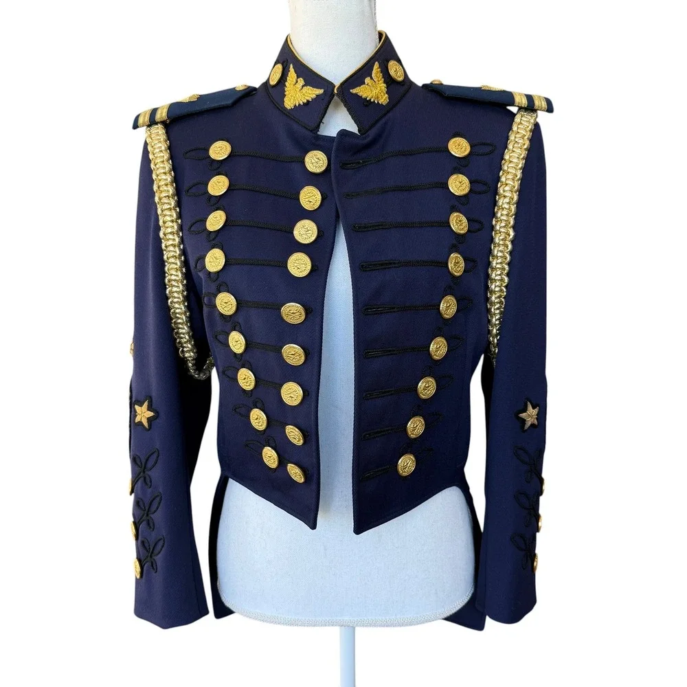 Gail Dauer USMC Military‎ Tailcoat Jacket Blue Wool Gold Braid Embroidery 34XS-T